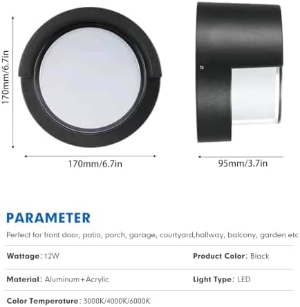 Aiwewin 1 Pack Outdoor Wall Sconces, 6 Inch Modern Round LED Exterior Light Fixtures, 1200LM 3CCT Selectable (3000K/4000K/6000K), IP65 Waterproof Black Aluminum Porch Lights for Garage, House, Garden - Image 4