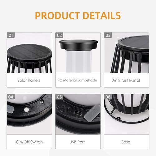 Solar Outdoor Floor Lamp, Solars Lanterns Outdoors Waterproof, Flickering Flame Solar Outdoors Light, Auto On/Off Solars Lantern for Porch, Garden, Patio, Lawn, Deck Decorating (Black) - Image 5