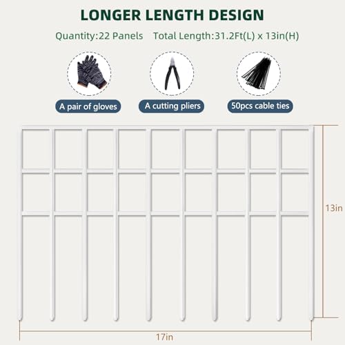 31ft(L) x 13in(H) Animal Barrier Fence, 22 Panels No Dig Garden Fence for Dog Rabbit, Rustproof Anti Digging Barrier, Garden Edging Border Ground Defense for Outdoor, Yard, Patio, White - Image 2