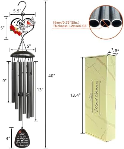 40" Memorial Wind Chimes for Loss of Father,Memorial Gifts for Loss of Dad,Sympathy Gifts for Loss of Dad Father,Funeral Bereavement Condolence Remembrance Gifts ,Large Cardinal Wind Chime Outside - Image 3