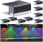 LIANGLOME 8PK Solar Fence Lights Outdoor - Warm White & RGB 6 Color, Dusk to Dawn Deck Light, IP65 Waterproof Garden Lights for Outside/Backyard/Railing/Step/Patio/Wall by LIANGLOME