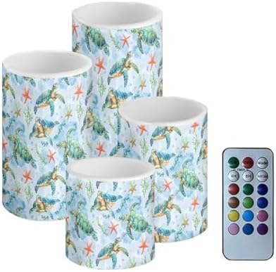 GLENLCWE Flower Sea Turtle Flameless Light Candles Battery Powered with Timer Remote Color Chaging Pillar Fake Candles Pack of 4 for Wedding Home Outdoor Decor by GLENLCWE