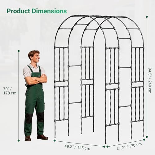 Miory Garden Arch Trellis for Climbing Plants Outdoor, 3.9x7.9ft Steel with PE Coating, Garden Archway for Vegetable, Vines, Wedding Arbor (Black) - Image 2