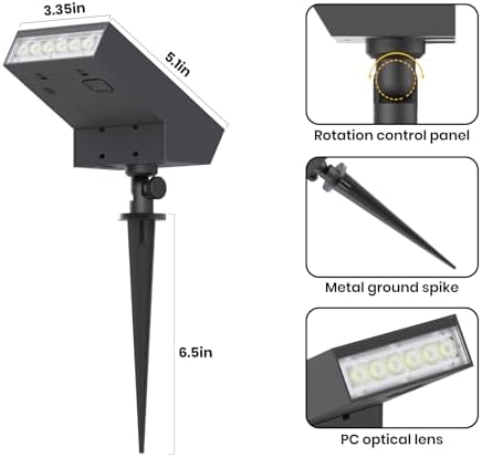 SOTTLOT Solar Spot Lights Outdoor, Solar Pathway Lights, Metal Ground Spike - Image 4
