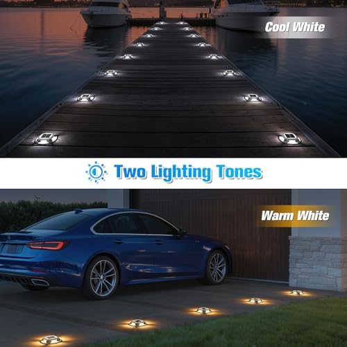 VOLISUN Solar Driveway Lights Dock Deck Lights 16 Pack,2 Colors in 1 Led IP67 Waterproof Outdoor Warning Step Lights for Driveway Sidewalk Pathway (White/Warm White) - Image 2