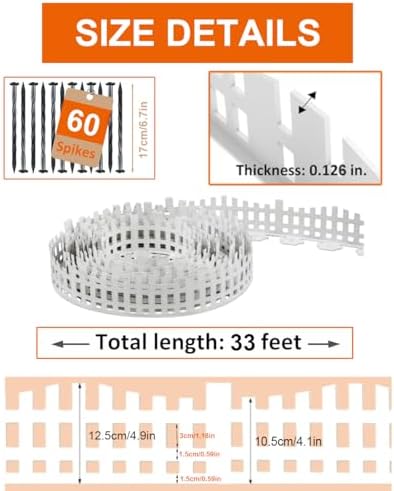 Garden Edging 33FT x 4.1~4.9IN Tall, Landscape Edging Borders with 60pcs Plastic Stakes,Arched Design White Flexible Lawn Edging Border, No Digging Edge Fence DIY for Tree Flowerbeds Grass Yard - Image 2