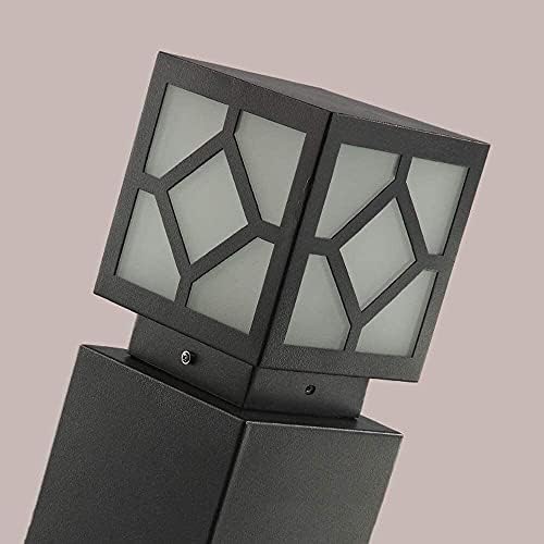 Outdoor Pedestal Light, Modern Black Bollard Lamp with Geometric Cutout Shade for Garden Pathway Driveway Deck, IP55 Waterproof Minimalist Cast Aluminum Landscape Lighting - Image 5
