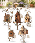 Handmade Iron Birdhouse Metal Garden Stake Bird House with Pole Stand by Unknown