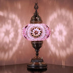 DEMMEX Battery-Operated Turkish Moroccan Mosaic Table Lamp – 12”H, 5”W, Portable Stained Glass Lantern for Indoor & Outdoor Use, Cordless Handmade Decorative Light for Bedroom, Patio & Camping, Lilac by DEMMEX