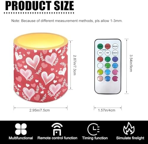 Flameless Candles with 18-Key Remote Battery Operated Candles with Timer Valentines Day Hearts Leaves Flickering LED Elictric Pillar Tealights for Living Room Bedroom Home Decor - Image 3