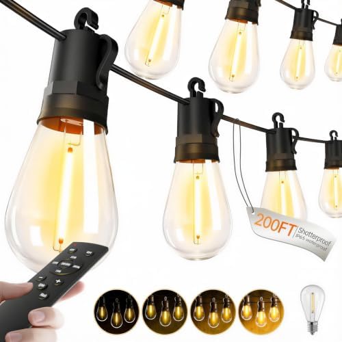 Outdoor String Lights Patio LED - Light Outside Waterproof S14 Porch Lighting Edison Plastic Bulb Pergola Hanging Balcony Connectable Backyard Yard Gazebo Party Garden Bistro 60M 200FT by Unknown