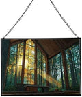 Sun Shining Through Window in Forest Chapel Rectangular Stained Glass Suncatcher – Hanging Window Panel with Animal & Nature Scene – Vibrant Glass Art Gift for Wildlife, Fantasy, Nature Lovers w19xzI by Custom