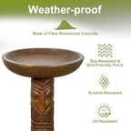 Tiki Bird Bath for Outdoor Garden, 18.9" Hawaiian Style Totem Pole Birdbath with Tiki Face Pedestal, Fiber-Reinforced Concrete Yard Decor, 30 lb Brown Tribal Statue - Image 4
