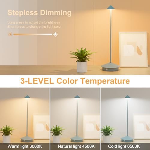 Cordless LED Table Lamps,Portable Battery Desk Lamp,2 Pack,Blue - Image 2