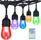 Commercial Grade 48FT LED Outdoor String Lights with Remote Control - 15 Shatterproof Bulbs Waterproof Color Changing Christmas Lights, Dimmable for Patio, Garden, Wedding Decor by LSOOBZ