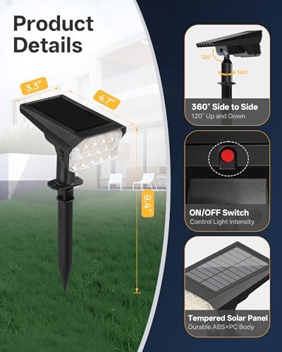 Solar Lights Outdoor Waterproof IP65, 56 LED 3 Lighting Modes Solar Spot Lights Outdoor, Solar Powered Landscape Lighting for Yard Pathway Garden, 4 Pack (Warm White) - Image 5