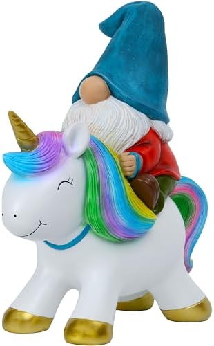 Mood Lab Garden Gnome Statue - Garden Gnome Riding Unicorn - 8.3 Inch Tall Lawn Figurine - for Outdoor or House Decor - Funny Yard & Patio Decoration by MoodLab