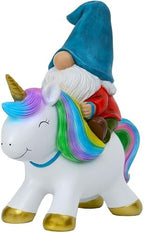 Mood Lab Garden Gnome Statue - Garden Gnome Riding Unicorn - 8.3 Inch Tall Lawn Figurine - for Outdoor or House Decor - Funny Yard & Patio Decoration by MoodLab