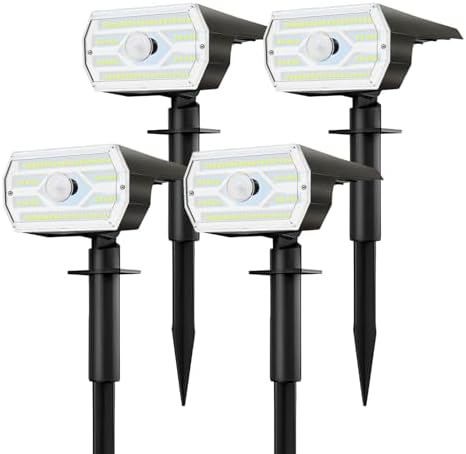 4PCS 60LED Motion Sensor Solar Spot Lights 3 Lighting Modes Outdoor Landscape Lighting for Yard Lighting, IP65 Waterproof Solar Powered Porch Lights for Walkway Patio Garden Lighting Decor by SNMT
