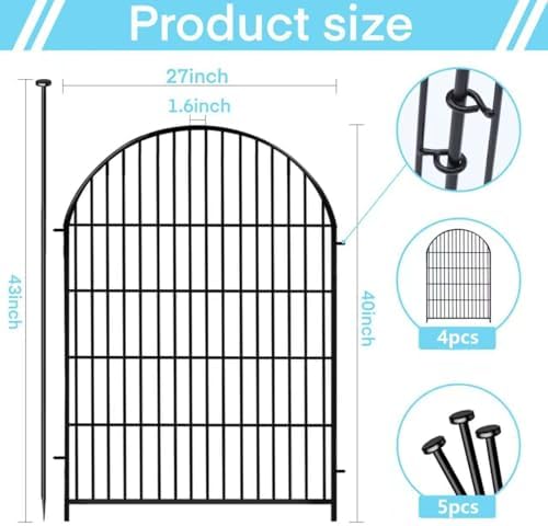 Tall Garden Fence with Gate, 4 Panels Fences for Dogs Outside, 40 in(H)x8.8 Ft(L) No Dig Animal Barrier Garden Fencing, Rustproof Metal Wire Temporary Rabbit Dog Fence for Yard Patio Outdoor - Image 2