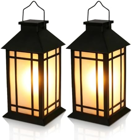 Solar Lanterns Outdoor Waterproof 2 Pack Black Hanging Lights 11 Inch by Afirst