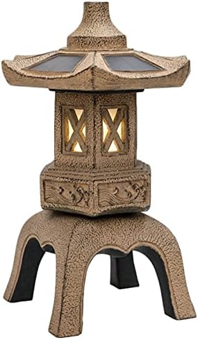 RAN 18.9in Tall Stone Pagoda Outdoor Statue, Waterproof Zen Japanese Lantern Garden Sculpture Solar Powered LED Light Outdoor Decor by Unknown