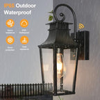 ALVIME Dusk to Dawn Outdoor Wall Lighting, 17 Inch Matte Black Outdoor Sconce Lights, Exterior Light Fixtures for House, Front Door, Porch, Patio, Garage, E26 Base& High Strength Clear Glass - Image 2