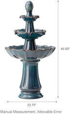 Glitzhome Outdoor Fountain and Waterfalls 3 Tier Patio Fountains, 45" H Turquoise Ceramic Water Fountain with LED Light, Pump & Adapter Garden Outdoor Floor Stand Fountains for Backyard Deck Lawn - Image 5