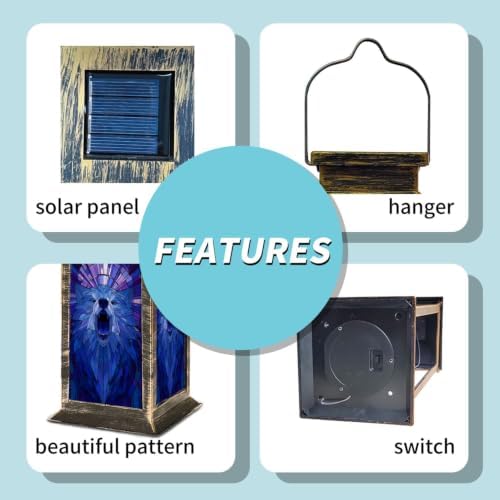 Solar Lantern Midnight Blue Violet Wolf Outdoor Waterproof Garden Hanging Lantern Solar Powered Lighting Outside Solar Light for Patio Yard Camping, Gifts for Women Mom - Image 5