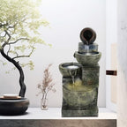 23.6" 4-Tiers Cascading Rock Water Fountain Outdoor Garden Waterfall Decor for Garden, Outside Cascading Bowls and Stacked Stones Patio Water Features Fountain with LED Light and Atomizer Wh - Image 6