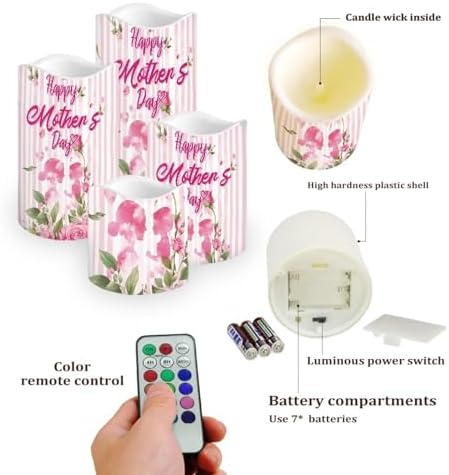 DHappy Mothers Day Flameless Candle with Remote Control Electric LED Pillar Candle Timer Color Changing Long Lasting Pack of 4 Battery Candles Mothers Day Deor - Image 3
