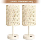 Boho Cordless Outdoor Table Lamps, Rechargeable Battery Operated Rattan Table Lamps, Stepless Dimmable, for Covered Patio, Porch, Gazebo, Living Room, Bedroom Decor- Set of 2 (Ivory White) - Image 2