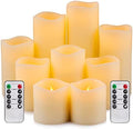 RY King Large Flameless Candle Set of 9 (D 3" x H 3", 3", 4", 4", 5", 5", 6", 7", 8") Battery Operated LED Pillar Real Wax Candles with Remote Control Timer by RYKingFlamelessCandles