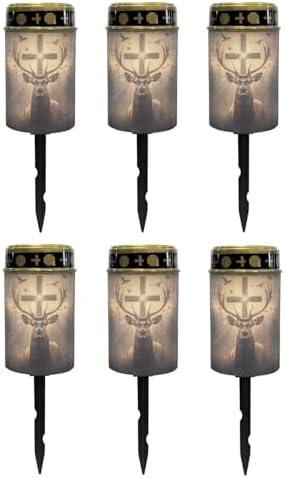 Poceacles 6 Pack Cross Solar Lights Solar Outdoor Lights Outdoor Waterproof Stake Solar Lights Votive Candles Grave Solar Candles for Memorial Day Decorations, Deer Cross Dove of Peace Light by Poceacles
