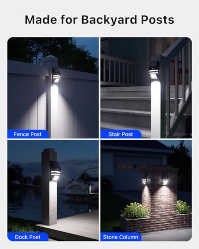 4 Pack Metal Solar Fence Lights Cool White Lamp with Motion Sensor - Image 6