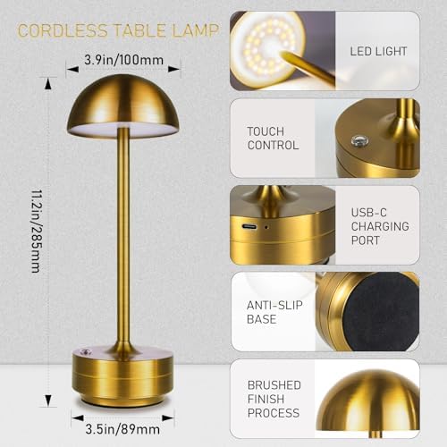 Cordless LED Table Lamp Rechargeable Table Lights Outdoor Gold - Image 2