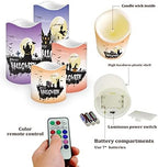 Halloween Flameless Candles with Remote Timer Real Wax Realistic Flickering Battery Operated LED Tealight Pillars with Pumpkin Castle Bat Spider Witch for Halloween Party Decorations - Image 3