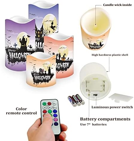 Halloween Flameless Candles with Remote Timer Real Wax Realistic Flickering Battery Operated LED Tealight Pillars with Pumpkin Castle Bat Spider Witch for Halloween Party Decorations - Image 3