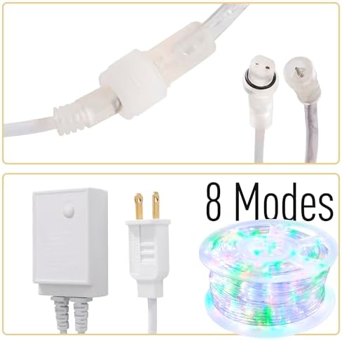 100ft Rope Lights For Outside, Connectable & Flexible Tube Lights with 8 Modes Controller,Waterproof Multicolor LED Rope Lighting for Deck,Garden,Pool,Patio,Bedroom,Indoor & Outdoor Landscape Lighting - Image 6