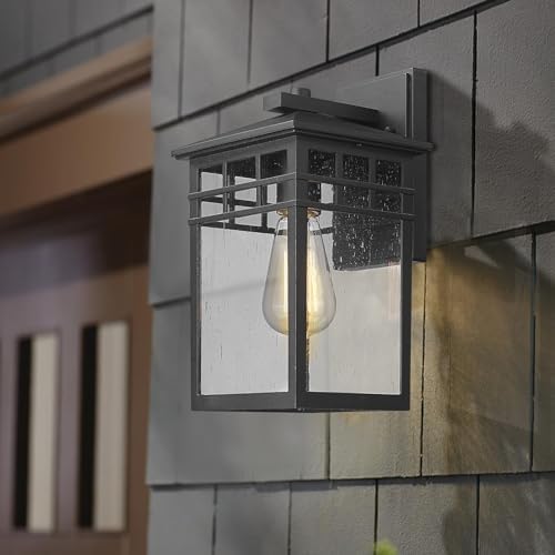 Outdoor Light Fixtures Wall Mount, Modern Farmhouse Exterior Wall Sconces with Seeded Glass for Porch, Waterproof Industrial Craftsman Carriage Lantern Lamp Outside for House Patio Garage,2 Pack - Image 5