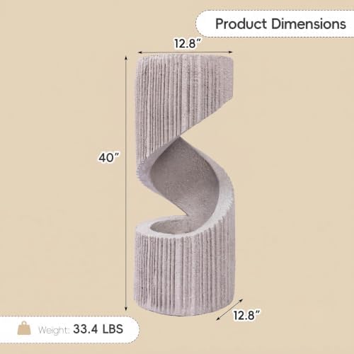 Modern S-Shaped Outdoor Fountain with LED Light, 40 inch Tall Spiral Column Waterfall Feature with Flat Top for Plant Display, Decorative Water Fountain for Garden, Patio - Image 5