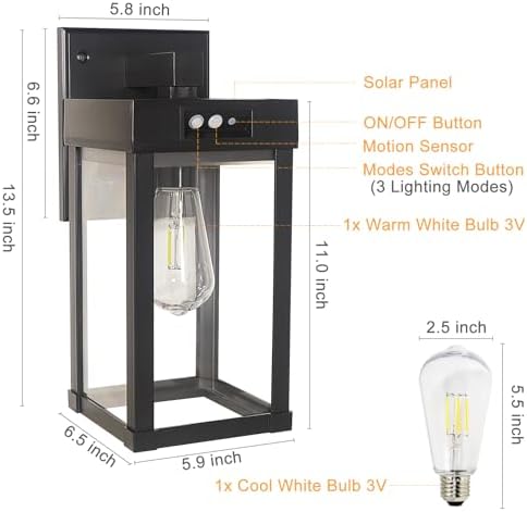 Solar Wall Lights Outdoor Waterproof with 3 Lighting Modes & Motion Sensor - Image 5
