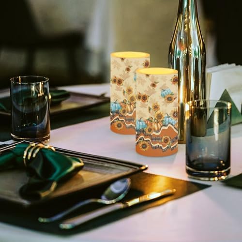Sunflower Flameless Candles with Remote and Timers Flickering Battery Operated Candles Maple Leaves Flameless LED Pillar Lights for Fall Home Party Banquet Decoration - Image 4