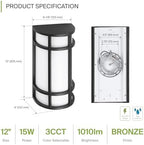 ASD LED 12" Half Cylinder Wall Light Fixture, Outdoor Patio Sconce | 3CCT, Stainless Steel, Waterproof, Energy Star, ETL Listed | 15W 1010LM 3000-5000K 100-277V | Exterior Lighting | Dark Bronze - Image 2
