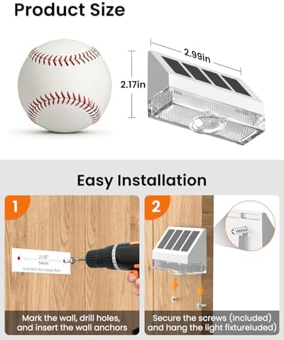 VOLISUN Vinyl Fence Lights 8 Pack, Dusk to Dawn White Solar Lights Outdoor Waterproof with Warm White LED Spot Lens, Solar Light for Fence, Yard, Wall, Backyard, Railing, Deck, and Patio - Image 4