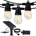 Brightech Ambience Hybrid Outdoor String Lights - Dual Plug and Solar Powered Waterproof LED Light String for Outside - 27 Ft, Soft White Edison Bulbs, for Camping, Patio, Cafe, Yard, Porch by Brightech