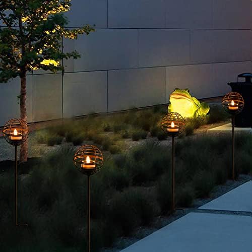 Solar Pathway Lights Outdoor, Rust Iron Ball Candle Holder Stake with Flickering Solar Powered Tea Lights, Perfect Decorative Garden Lighting for Yard Lawn Patio Landscape Decor Outside-4Pack - Image 5