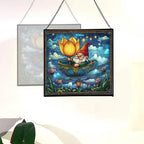 Gnome in Tulip Teacup Stained Glass Suncatcher – Square Hanging Window Panel for Home or Greenhouse – Whimsical Glass Art Gift for Garden Lovers, Christmas, Halloween, Father Days VpwJzL - Image 4