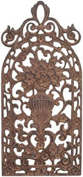 Sungmor Vintage Cast Iron Wall Plaque -Scroll and Floral Vase Design,Rust by Sungmor