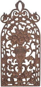 Sungmor Vintage Cast Iron Wall Plaque -Scroll and Floral Vase Design,Rust by Sungmor
